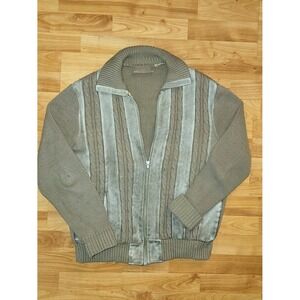 True Vintage 70-80s ZELLERS Nylon Leather Panel Knit Zip Cardigan Sweater Medium